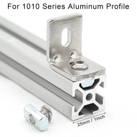 12 Pack 1010 Aluminum Extrusion Connector Brackets With Screws For 1x1 Inch Profiles showing attached bracket on aluminum rail