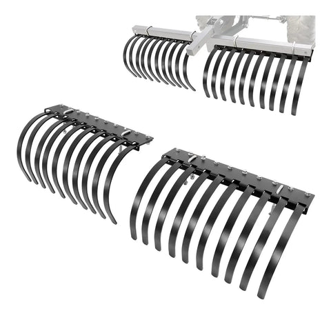 Heavy Duty ATV UTV Landscape Rake Implement for Rock Removal Grass Clumps and Debris Prep, adjustable teeth, powder-coated steel