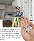 Heavy Duty Twenty Pack Stainless Steel Shelf Support Pegs With Silent Rubber Liners For 5 Mm And Quarter Inch Cutouts shown in hand.