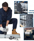 Bad Boy Pneumatic Steel Strapping Machine For Metal Banding Tools With Adjustable 19 To 32 Mm Width Portable Packaging Rig in use on steel pipes.