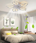 25.1 Inch Ceiling Fan With Lights And Remote Control, LED Flower Shape Flush Mount Low Profile Fan Light Combo in bedroom