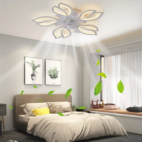 25.1 Inch Ceiling Fan With Lights And Remote Control, LED Flower Shape Flush Mount Low Profile Fan Light Combo in bedroom