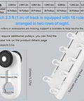 Double Row Ceiling Curtain Track System Silent Heavy Duty Rails Room Divider roller dimensions, white aviation-grade aluminum, 35mm x 13mm