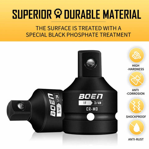 Impact Socket Adapter And Reducer Set For SAE Sizes One Quarter Through Three Quarters Inch With CR-MO Steel Construction