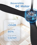 Black Ceiling Fan No Light 52 Inch For Outdoor Patios Porch Bedroom And Kitchen With Remote Noiseless 6 Speed Reversible DC Motor