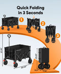 Beefed Up Heavy Duty Foldable Wagon Cart With All Terrain Wheels, 330Lb Capacity, 180L Cargo Space, and Quick Folding Feature