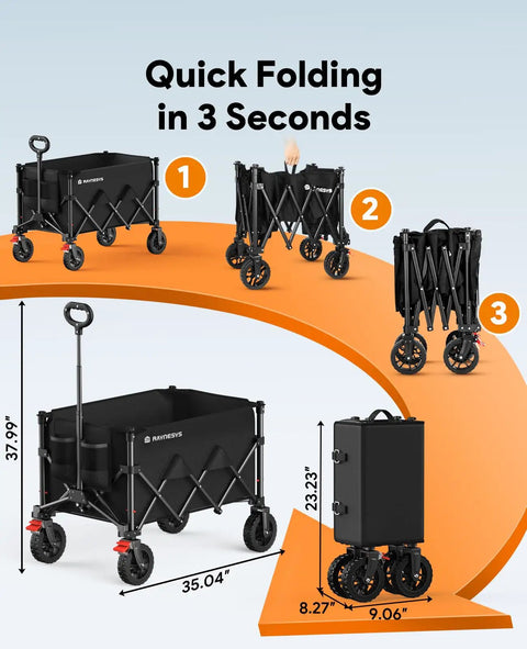 Beefed Up Heavy Duty Foldable Wagon Cart With All Terrain Wheels, 330Lb Capacity, 180L Cargo Space, and Quick Folding Feature