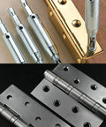 Top view of Eight Piece Center Drill Bit Set with Automatic Center Punch for Cabinets and Woodworking on metal hinges.