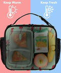 Insulated Lunch Bag With Shoulder Straps, Portable Cooler Bag For Office, School, And Travel, Lightning Bolt Design, Durable Polyester Construction, Spacious Main Compartment, Side Mesh Pockets For Drinks, Great For Meals, front view
