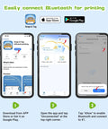 Screenshots showing how to connect the Slick Portable Bluetooth Label Maker With Included Tape to a smartphone app.