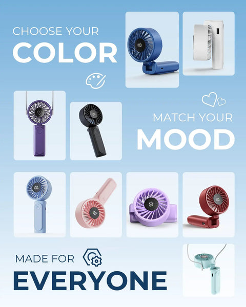 Handheld Portable Fan With 4000mAh USB Rechargeable Battery 180 Degree Foldable Mini Desk Fan 6 Speed Levels LCD Digital Display Lanyard