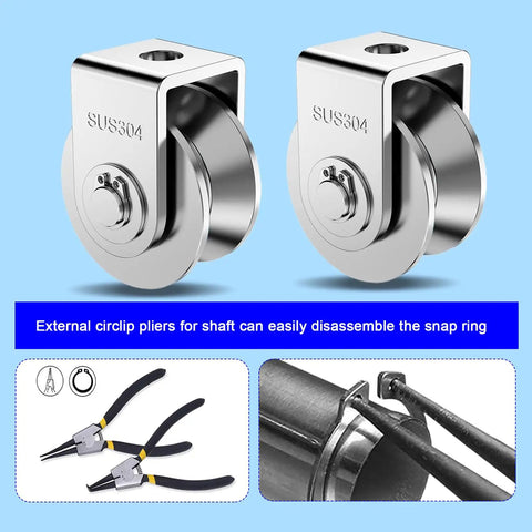 2 Pack 3 Inch Stainless Steel U Groove Pulley Wheel Set For Heavy Duty Gate Track Sliders With 1880 Lb Load Capacity Perfect For Swing Or Sliding Gates And Industrial Grade Gate Hardware. SUS304 stainless U-groove pulley wheels