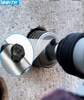 Installed 4-inch concrete hole saw with SDS Plus shank on drill; inset shows center positioning bolt; DKIBBIT logo top-left