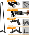 Heavy Duty Hairpin Leg Set For Furniture 10 Inch Three Eighths Inch Solid Iron Black Metal Table Legs Four Pack With Floor Protectors Ideal For Dresser Bench Cabinet Stool And DIY Projects, showing solid rod and measurements.