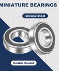Deep Groove Ball Bearing 32mm x 65mm x 17mm Chrome Steel Double Rubber Sealed ABEC 5 Tolerance, side view showing seals