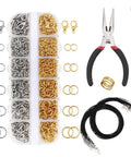 All In One Jewelry Making Kit With 1314 Open Jump Rings And 40 Lobster Clasps Pliers Tweezers Jump Ring Tool Opener And 10 Black Waxed Necklace Cords 22 Inches In Gold And Silver For Diy Necklace Repair And Craft Projects