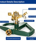 Impact Pulsating Lawn Sprinkler With Metal Base, Heavy Duty Yard Sprinkler For Large Areas, Adjustable 360 Degree Rotation
