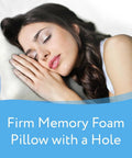 Woman sleeping on Firm Memory Foam Pillow With Ear Hole For Side Sleepers, 14 By 19 Inches, White, Ear Pressure Relief.
