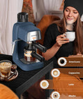 No Fuss Compact Espresso Machine With Fast Milk Frother And Smart Preheat Setup For Hot Lattes And Iced Coffee 800 Watt Power, brewing coffee.
