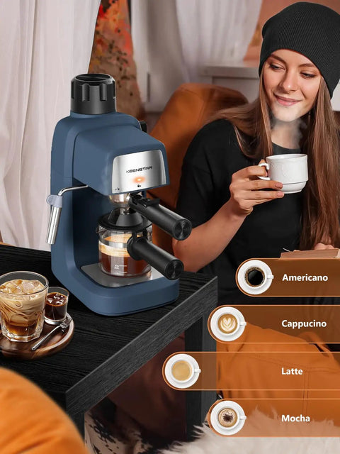 No Fuss Compact Espresso Machine With Fast Milk Frother And Smart Preheat Setup For Hot Lattes And Iced Coffee 800 Watt Power, brewing coffee.