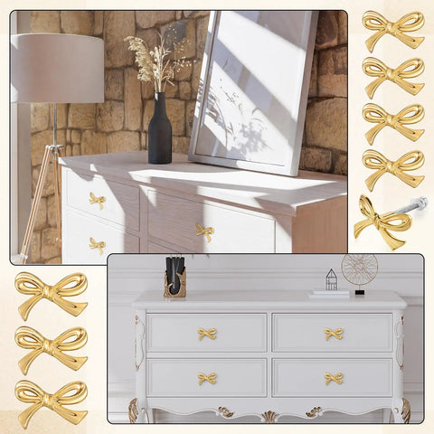 gold bow dresser pulls Gold Bow Drawer Knobs Set Brass Handles for Dresser 
