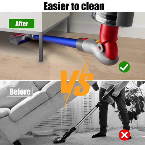 Comparison of Bottom Quick Release Bend Adapter for V10Slim and V12 Digital Slim Vacuum Cleaners, before and after use.