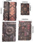 Vintage Steampunk Gears Paper Kit With Embossed Textures For Junk Journals And Card Making, showing 4 sheets with size measurements.