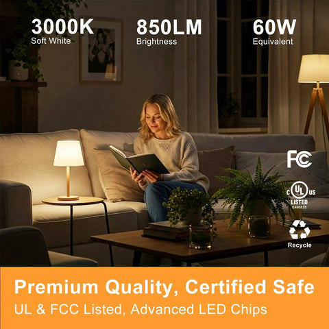 Rechargeable Emergency Light Bulb Battery Powered 9W LED 850 Lumens Soft White 3000K E26 120V UL Listed 4 Pack during reading