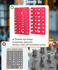 Nut And Bolt Thread Checker Kit With 35 Size Gauge Identifies 16 Metric And 25 Standard Thread Sizes, red panels, stainless steel bolts