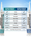 Comparison chart of Marine Adhesive Sealant 5200 Fast Cure 10 oz with another sealant, showing features and specifications.