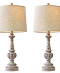 Classic 24.5 Inch Table Lamp Set Of 2 For Living Room And Bedroom With Linen Fabric Shade And Resin Base, Cozy Rustic Nightstand Lamps For Study Office And Hallway.