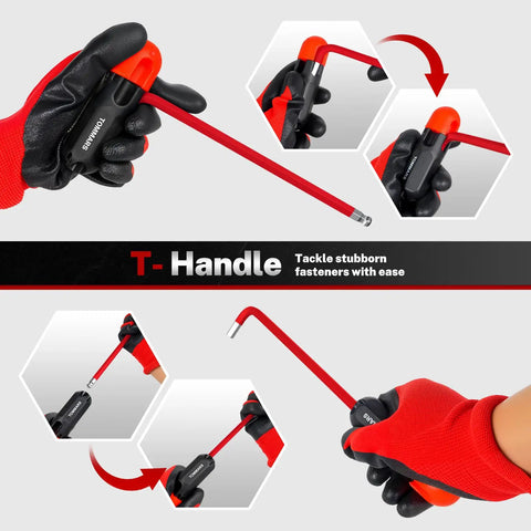 All In One Allen Wrench Set SAE Metric Torx Magnetic Ball End T Handle 27 Piece Kit For Home Auto DIY Pros Includes Magnetic Ball End Easy Grip Precise Hex And Torx Fit Heavy Duty Construction Magnetic Tip Keeps Bits In Place. T-handle hex wrench