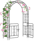 Garden Arbor With Gate Metal Arch Trellis For Climbing Plants And Vines 84 Inch High 54 Inch Wide with floral decorations
