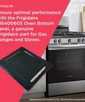 Oven Bottom Panel For Gas Ranges And Stoves Black Replacement Part with stove in kitchen, showing easy install design.