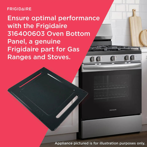 Oven Bottom Panel For Gas Ranges And Stoves Black Replacement Part with stove in kitchen, showing easy install design.