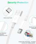 Detailed view of CarPlay USB A To USB C Fast Charging Cable 3ft Twin Pack showing security features and materials for iPhone and iPad.