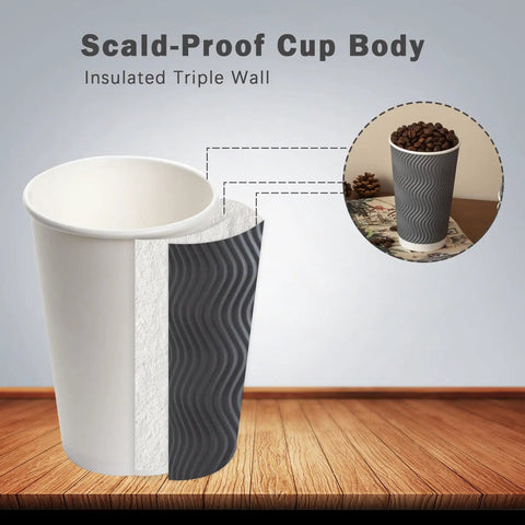 16 Oz Insulated Ripple Wall Disposable Coffee Cups No Lids 90 Pack Gray Corrugated To Go Cups for preventing heat scald