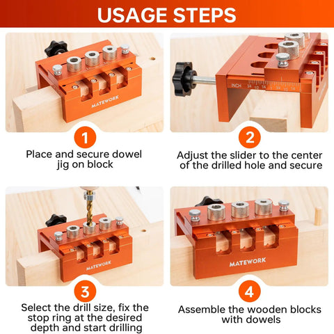 Pro Grade Adjustable Width Dowel Jig For Woodworking With Imperial Scale Centers Slick Precision Drill Guide in use