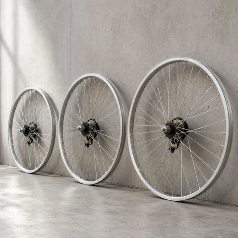Slick Single Speed Rear Wheel Rim With Heavy Duty Aluminum Hub And Plug In Brake Assembly For No Sweat Bike Repair and Rock Solid Stopping Power Built To Roll All Week Long, displayed in three units.
