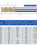 Diagram of One Quarter Inch Carbide Square End Mill Pro Grade ZrN Coated Four Flute With Unequal Helix Design dimensions table.