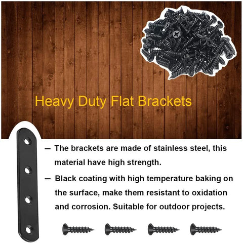 8 Pack Black Flat Mending Plates Brackets 3.8 Inch Stainless Steel Heavy Duty Repair Joining Plates For Wood Furniture With Screws 304