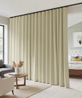 100 Percent Blackout Curtain Panel For Sliding Glass Doors And Rooms, Light Beige, Thermal Insulated, Room Divider Installed