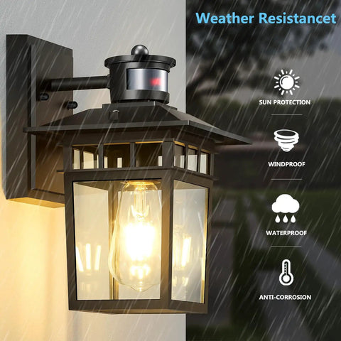 2 Pack Motion Sensor Outdoor Wall Lights No Brainer Dusk To Dawn Auto Lighting With Photocell And PIR Tech mounted on wall