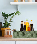Handmade Paper Rope Storage Basket With Handle Green Wicker Bin For Countertop Or Toilet Tank Top Paper Storage Space Saver