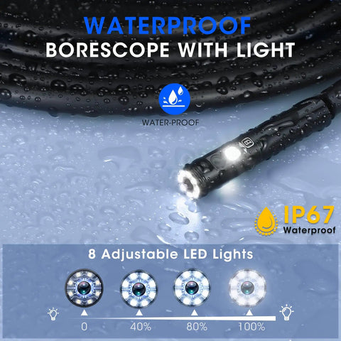 Triple Lens Borescope With 5-Inch IPS Screen 1920P HD Inspection Camera Pro Grade All-In-One Triple Lens System Three 7.9mm HD Lenses waterproof borescope with 8 adjustable LED lights, IP67