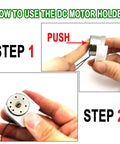 Step-by-step guide using motor holder from Six Pack Mini Generator Motors Kit For DIY Electronics And School Projects 3V To 12V DC Motors.