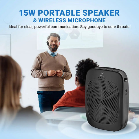 Powerful Wireless Voice Amplifier With Headset Mic For Classrooms Portable Bluetooth PA System 15W Speaker in lecture