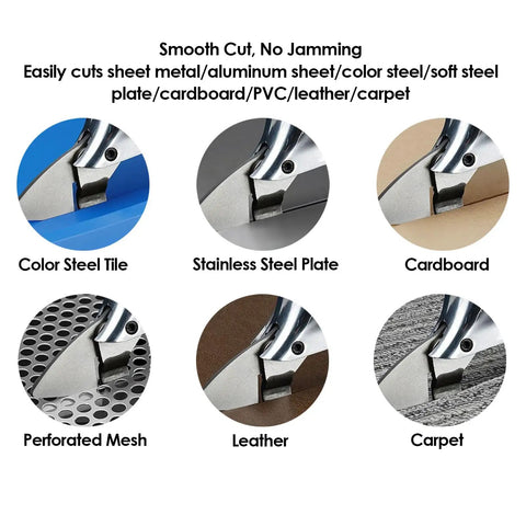 Hamwesh Cordless Metal Shears Electric Sheet Metal Cutter cuts stainless steel, cardboard, and leather for versatile heavy-duty use.