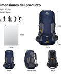 60L Waterproof Hiking Backpack With Rain Cover Heavy Duty Nylon Daypack Rucksack For Camping And Travel Reflective Straps