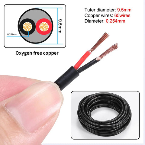 Close-up of Beefy 10 Gauge 2 Conductor Electrical Wire 32.8 Feet Long 10 AWG Stranded PVC Cable Oxygen Free Copper detail